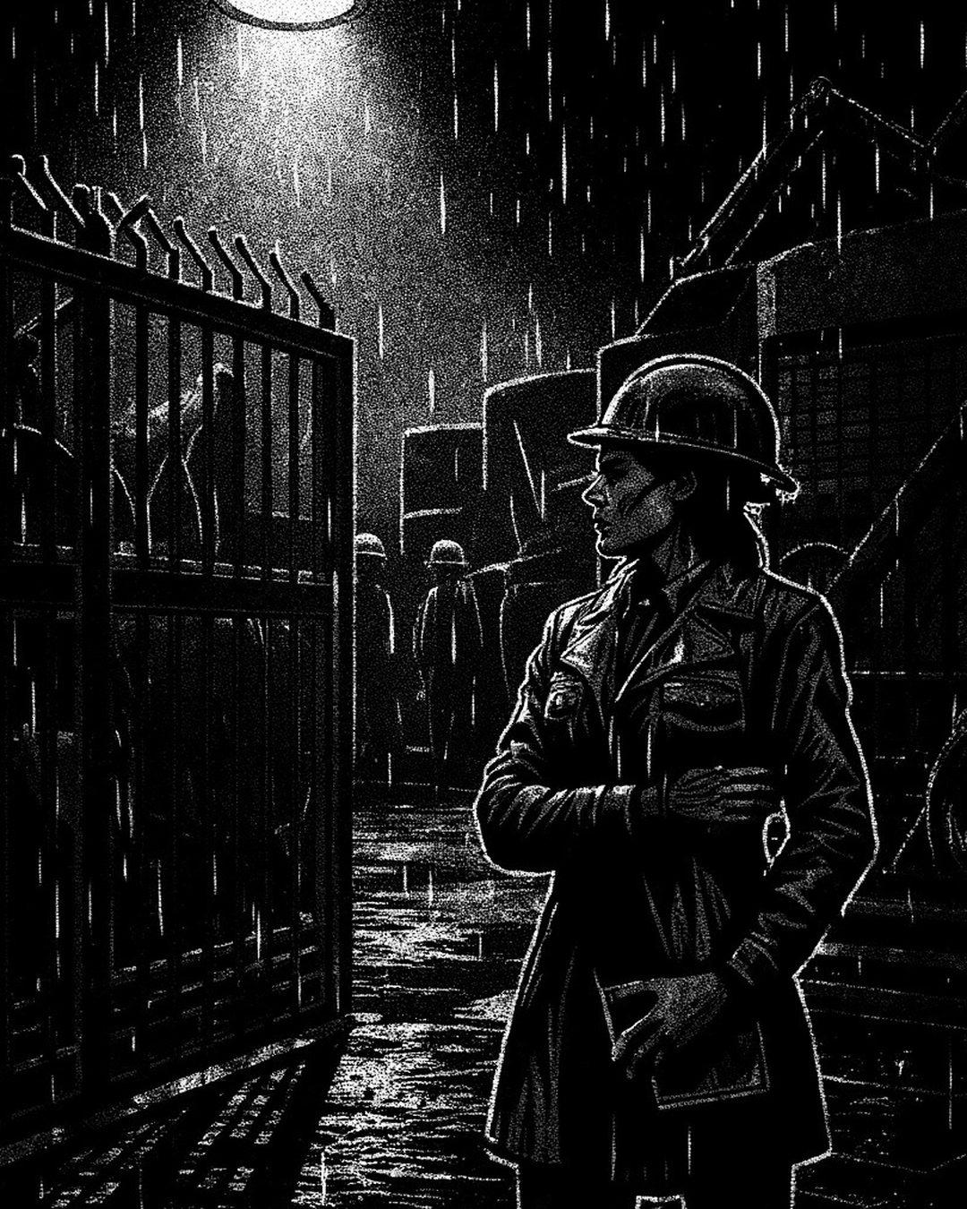 A client's auditor stops the crew at a closed site gate before dawn.
