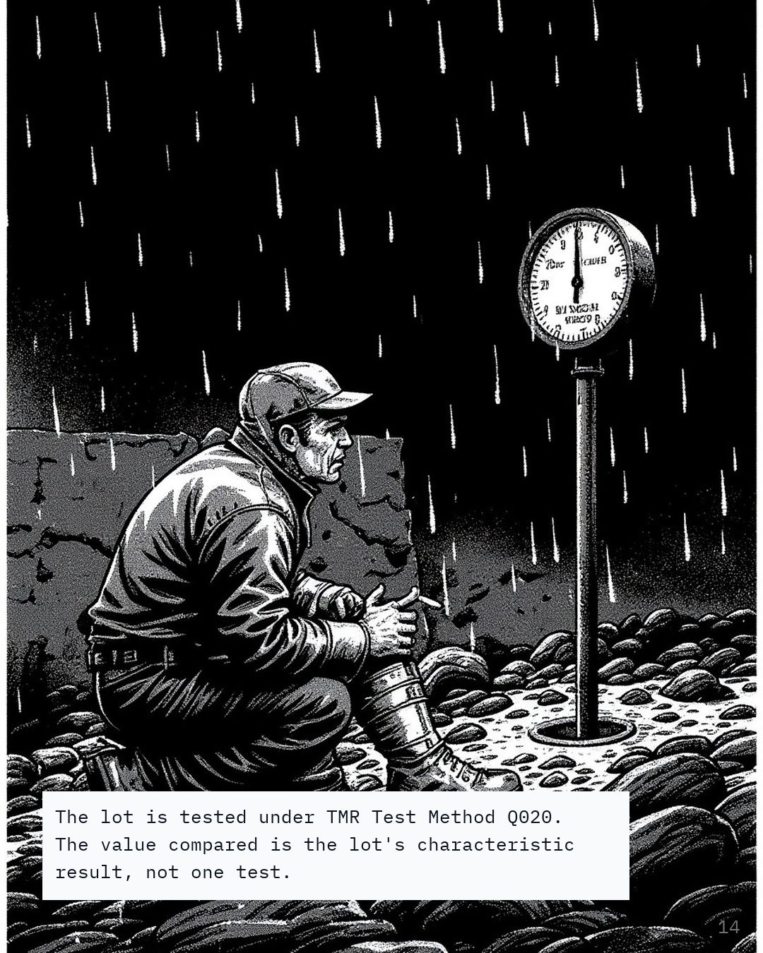 A worker kneeling on a compacted earthworks lot beside a nuclear density gauge.