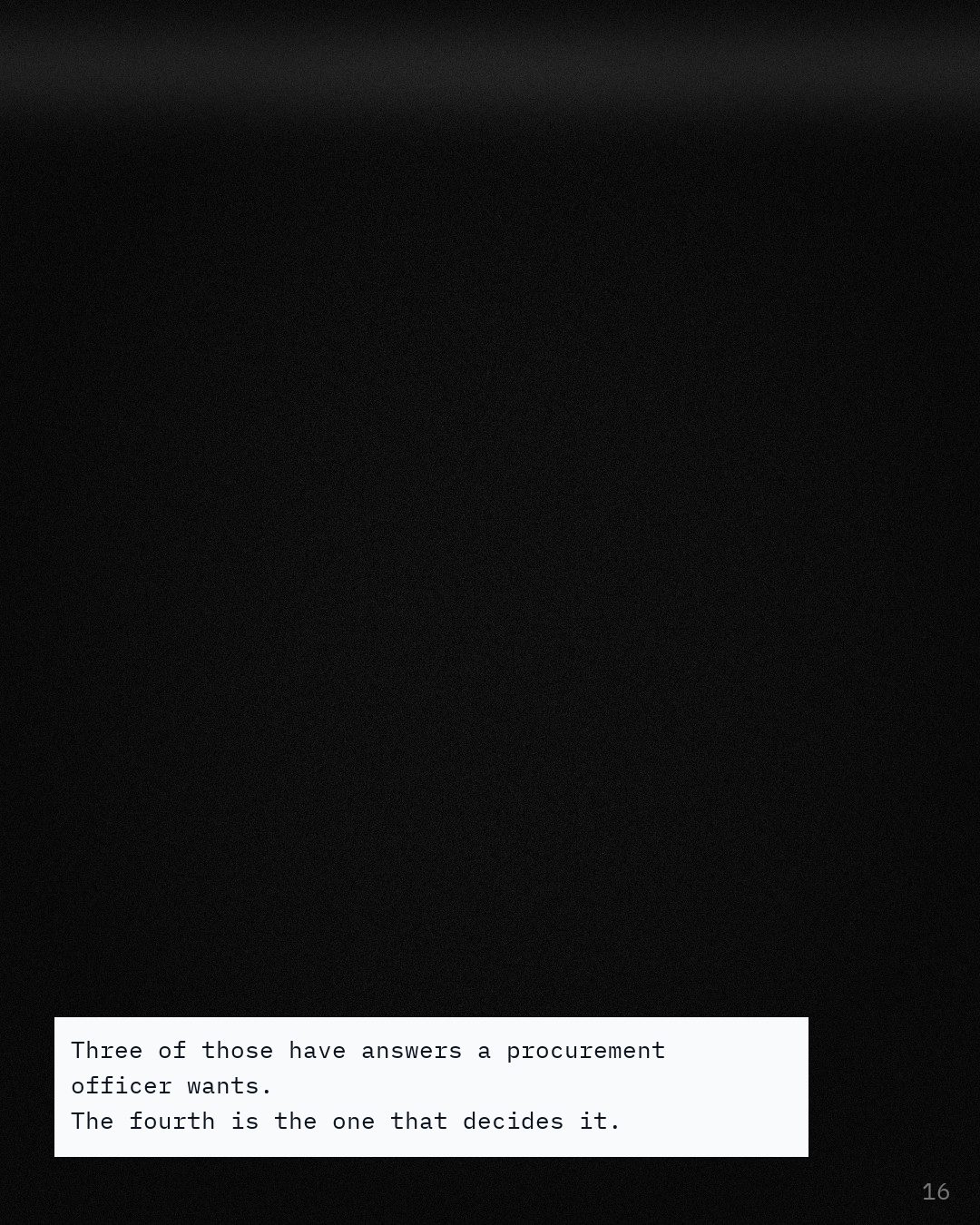 A caption only, over a near black field.